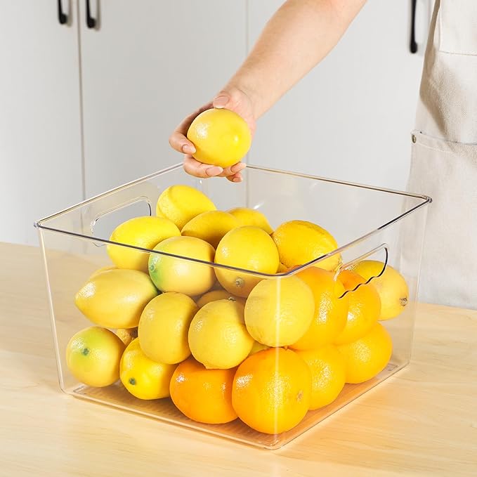 Vtopmart 8 Pack Extra Large Clear Storage Bins, 11x11 Cube Organizer | Acrylic Cube Storage Bins, Plastic Containers with Handle for Pantry, Kitchen, Closet, Laundry Room, Bathroom, Under Sink
