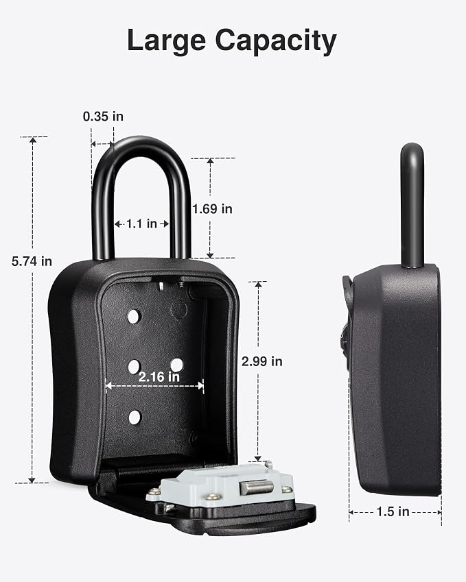 Puroma Key Lock Box, Portable Combination Lockbox Wall-Mounted Key Storage Box for House Keys, Resettable Code Safe Security Lock Box for Home, Office, Apartment Spare Key Storage (1 Pack, Pure Black)