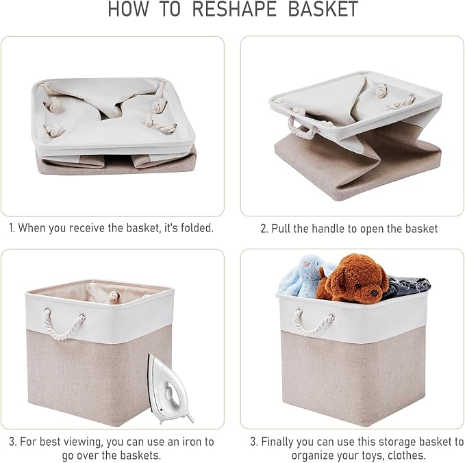 13 Inch 6 Pack Foldable Fabric Storage Basket with Handles | Home Cube Storage Basket,Large Cube Storage Bins,Closet Storage, Home Organizer(White&Beige)