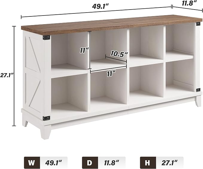 EnHomee Farmhouse 8-Cube Storage Organizer for Living Room, White | Home Organization Lovers, Wood & Metal, Holds 352 Lbs, Anti-Tip & Stabilizers