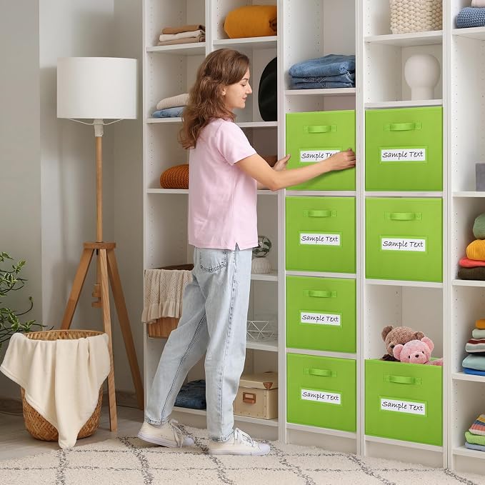 11x11 storage cube bins (Set of 10) Foldable Fabric storage cubes with 10 Labels Window Cards & a Pen,11 inch cube storage bin,Closet Organizers for Shelves,Cubby Organizer Boxes,lime green