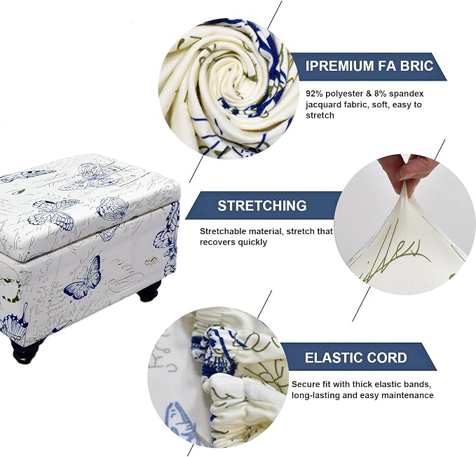 FUANGUI Ottoman Cover Slipcovers Rectangular Folding Stretch | Storage Bench Footrest Sofa Stool Covers Footstool Protector with Elastic Bottom, Removable Washable,Small