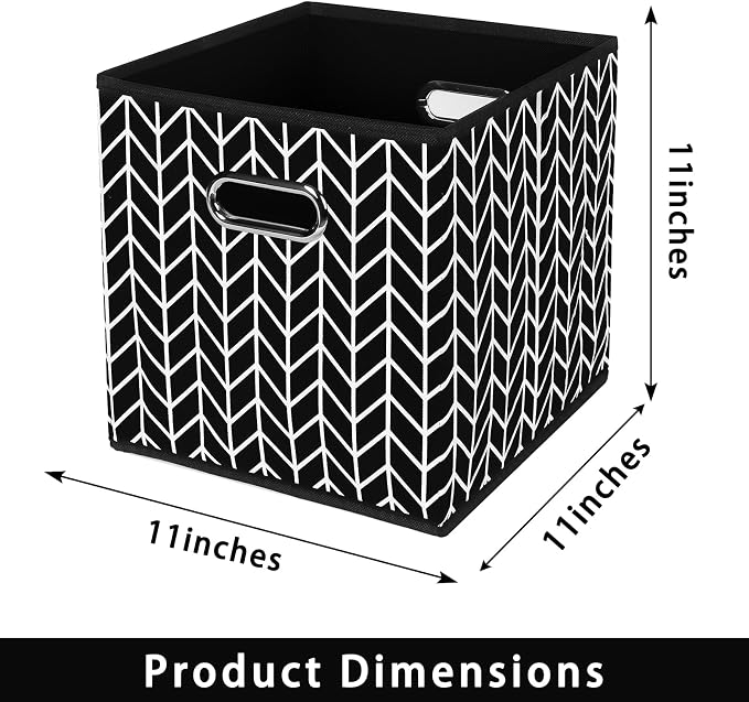 Fabric storage bins Cubes, Fabric Cube Organizer with Handle, Foldable Cube Bins for Cloth or Accessary Storage, 11x11x11, Set of 6, (Black Leaf)