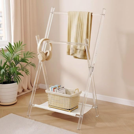 Acrylic Clothes Rack, Foldable Children's Clothing Rack,with Shelves Portable Coat Rack, Suitable for Entrance Hall, Bedroom, Living room, and Bathroom for Hanging Clothes of Babies and Pets.