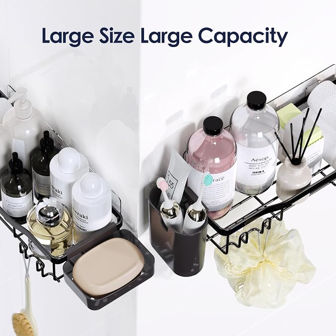 NESOMI 7 Pack Shower Caddy Adhesive,Stainless Steel Shower Organizer Shelf | Rustproof, with Soap Dish Toothbrush Holder, Large Capacity, No-Drill Rack Bathroom Storage Accessories, 24 Hooks, Home Decor