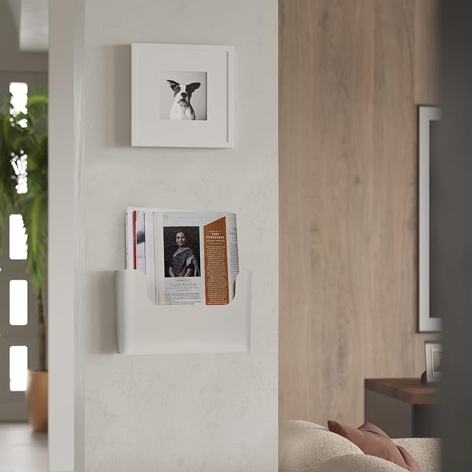 YOHOM No Drilling File Holder Wall Mails Magazines Organizer Adhesive Door Mount, Single Pocket(WHITE, 1 PCS)