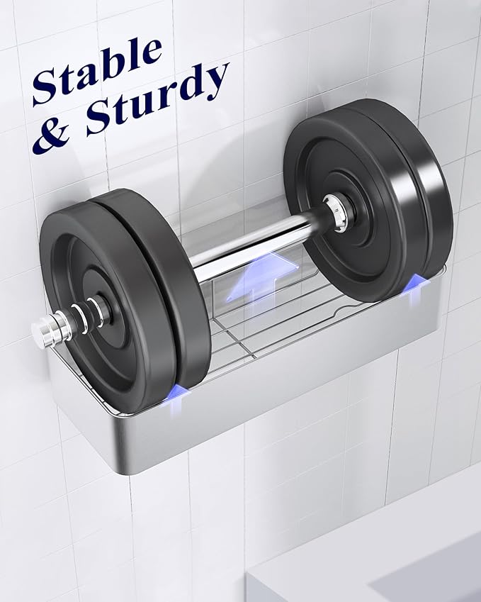 Kitsure Shower Caddy Adhesive, Stylish Shower Organizer, Large, Silver Grey | 2 Pack Shower Shelf for Inside Shower, 100% Rustproof Metal Shelves, No-Drill Bathroom Organizers and Storage