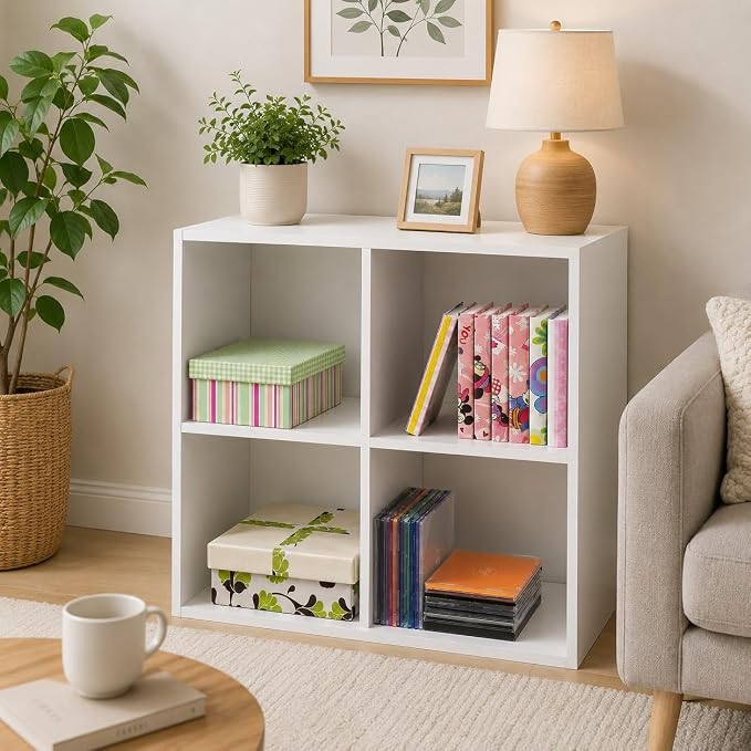 KB Designs - 4-Cube Bookcase, Unit Shelf, Storage Organizer, White