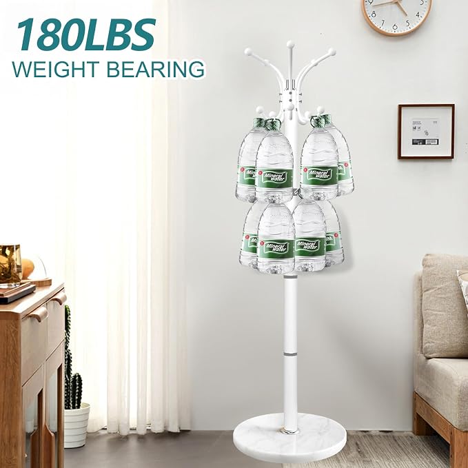 OIRUMIE Coat Rack,360°Rotary Coat Rack Stand,Coat Tree Stand for Entryway | Metal Coat Rack Freestanding with Natural Marble Base & 14 Hooks,White Modern Coat Stand, Clothes Hall Tree Stand for Hallway