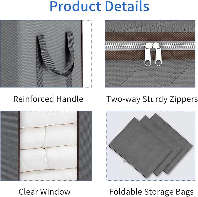 Fixwal Extra Large Blanket Storage Bags 120L Comforter Storage Bags with Reinforced Handles Breathable Clothes Storage Containers for King Comforter Bedding Pillow Sheet Grey | Breathable Fabric, Reinforced Handles, for King Comforters Bedding Pillows ...