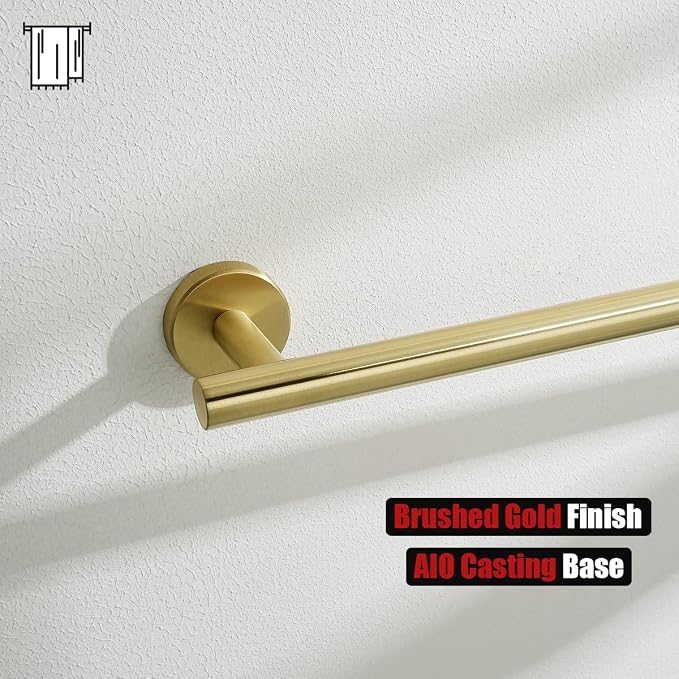 JQK Bath Towel Bar, 27 Inch Brushed Light Gold Towel Rack Bathroom, 304 Stainless Steel Thicken 0.8mm Towel Holder Wall Mount, Useable Length 24 Inch 2 Pack, TB110L24-BG-P2
