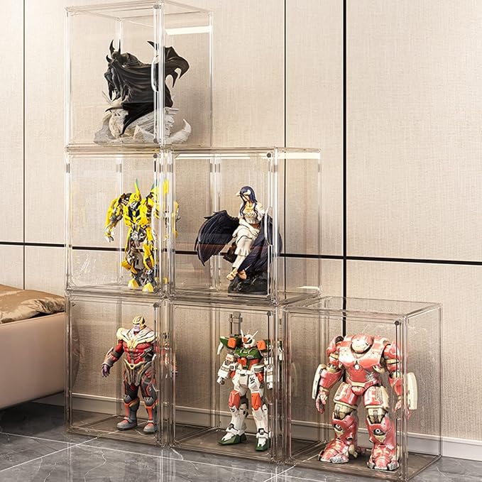 GUDEMAY Clear Stackable Plastic Storage Bins with Lid, Dustproof Acrylic Display Case for Collectibles, Large Figures Showcase, Shoe Storage Box, Closet Organizer for Book Cosmetic Purse (L, Count, 1)