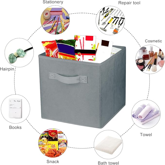 3 Pcs Storage Cubes, 10.5 Inch Collapsible Storage Bins, Fabric Foldable Bins for Organization, Durable Storage Bins for Closet, Shelves, Offices (Grey) | [Grey] [For Organization, Durable Storage Bins for Closet, Shelves, Offices]