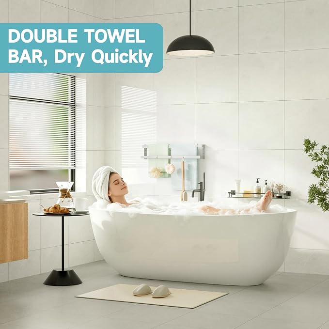Alise Double Towel Bar, 28" Double Towel Racks for Bathroom, Brushed Nickel | Bathroom Towel Rack Wall Mounted, 3.54" Wide Faster Drying, Ladder Design, SUS304 Stainless Steel