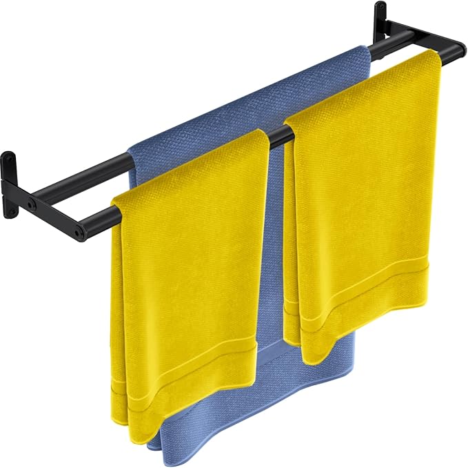 Double Towel Bar, 24 Inch Towel Racks for Bathroom, Stainless Steel Bathroom Towel Holder, Towel Rack Wall Mounted Towel Hanger Towel Rod, Matte Black