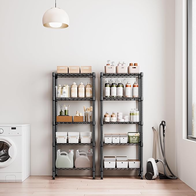 M MZG 1250 lbs 5 Tier Shelf Metal Storage Shelves Wire Rack Closet Organizers for Garage Kitchen Bathroom Laundry Black 11.8" D x 23.6" W x 59.5" H