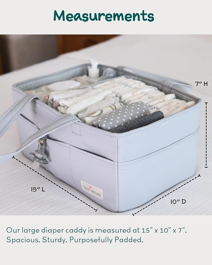 Diaper Caddy Organizer with 8 Pockets, Wipeable Baby Caddy Basket for Diapers and Wipes, Baby Registry Favorites, Nursery Tote Bag for Changing Table or Car (Heather Grey, Large)