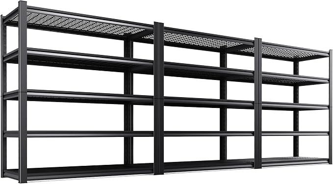 Set of 3 Heavy Duty Garage Shelving 5T Storage Shelves, Adjustable Metal Shelving Unit, Utility Garage Organizer Shelf for Basement, Pantry, Warehouse, Supermarket, 45.6" Wx17.7 Dx71.2 H