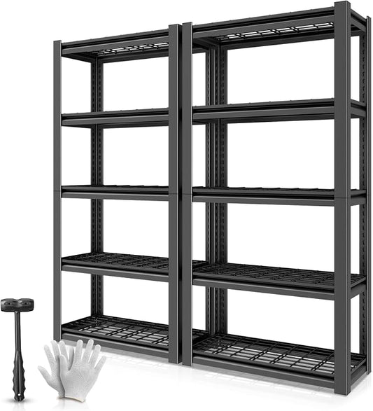 Auto Dynasty 5-Tier 72" H Garage Shelving Set of 2, Heavy Duty Metal Rack | 72"x 35"X16" 2 Packs, 3000Lbs Capacity each, 5 Adjustable Shelves, Metal Utility Rack for Pantry Kitchen & Warehouse, Black