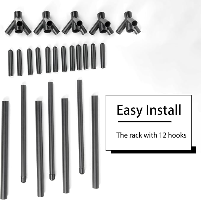 Aynoo Coat Rack Stand with 12 Hooks,Metal Freestanding Coat Standing,Light weight Cap Rack,Black
