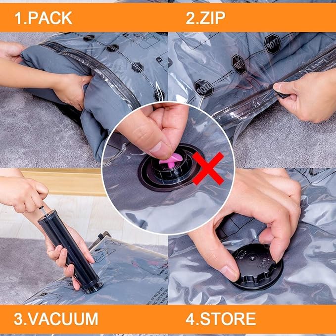 GONGSHI Vacuum Seal Bags for Clothing Travel & Home Storage, Travel Vacuum Bags with Pump,Space Saver for Blankets, Comforters, Pillows, Clothes,24 Combo with Electric Pump