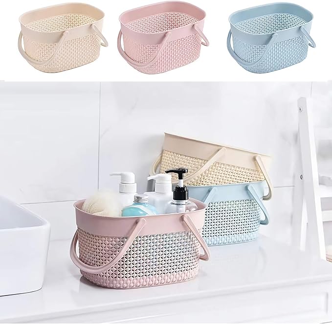 rejomiik Portable Shower Caddy Basket, Plastic Organizer Storage Tote with Handles Toiletry Bag Bin Box for Bathroom, College Dorm Room Essentials, Kitchen, Camp, Gym, Pink | Organizer Storage Tote Toiletry Bin for Bathroom, College Dorm Essentials, Ki...
