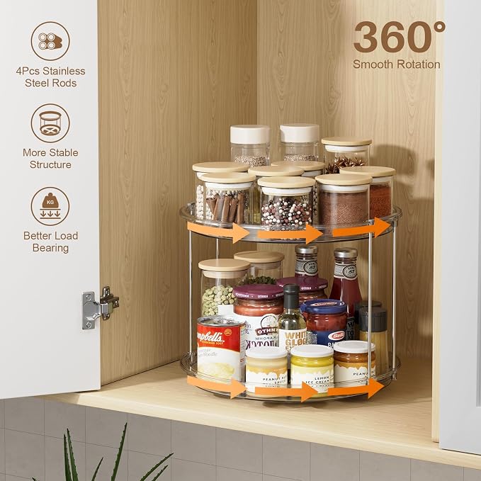 LAMU 2Pack 2 Tier Lazy Susan Organizer 12 inch Large Lazy Susan Turntable Rotating Spice Rack Organization for Cabinet, Kitchen, Pantry, Countertop, Bathroom, Vanity, Medicine Cabinet Organizer, Grey