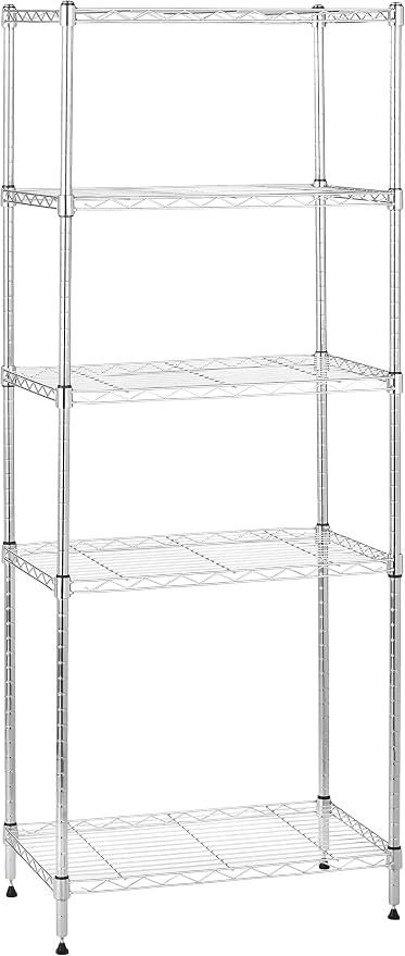 Amazon Basics 5-Shelf Adjustable Storage Shelving Unit for Garage, Steel Wire Rack, 200 Pound Loading Capacity per Shelf, 23.2" x 13.4" x 60", Chrome Finish