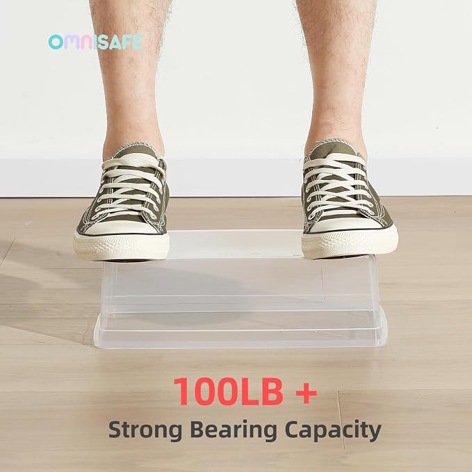 Stackable Plastic Storage Shoebox, BPA-Free Nestable Container with Latching Lid to Organize Shoes, See-Through Box for Home and Office, Multi-Purpose Storage Case, Clear Bins (10 Pack 6 Quart)