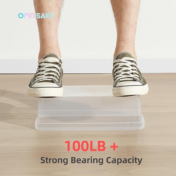 Stackable Plastic Storage Shoebox, BPA-Free Nestable Container with Latching Lid to Organize Shoes, See-Through Box for Home and Office, Multi-Purpose Storage Case, Clear Bins (6 Pack 6 Quart)