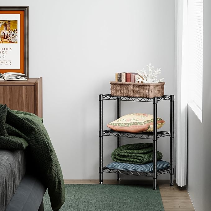 M MZG 750 lbs 3 Tier Shelf Metal Storage Shelves Wire Rack Closet Organizers with PP Board for Garage Kitchen Bathroom Laundry Black 11.8" D x 21.7" W x 28.6" H