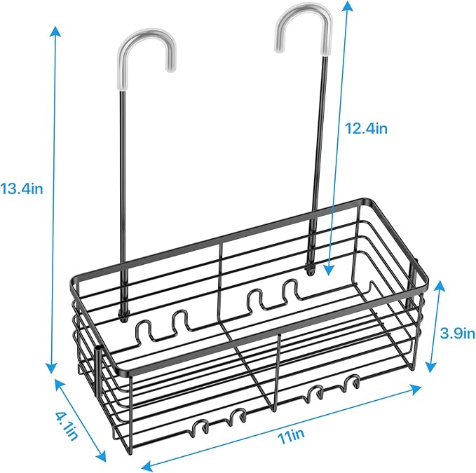 YUOROS 304 Stainless Steel Hanging Shower Caddy (Black) | Over the Door Shower Organizer Rack Rustproof Bathroom Storage Shampoo Holder Basket