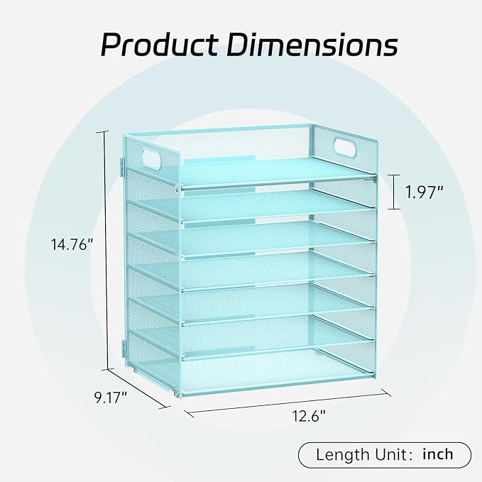 7 Tier Paper Organizer for Desk with Letter Trays & Handle Blue | Desk File Organizer with Handle for Sorting Papers, Files, Folders, Mail, Bills and Office Supplies