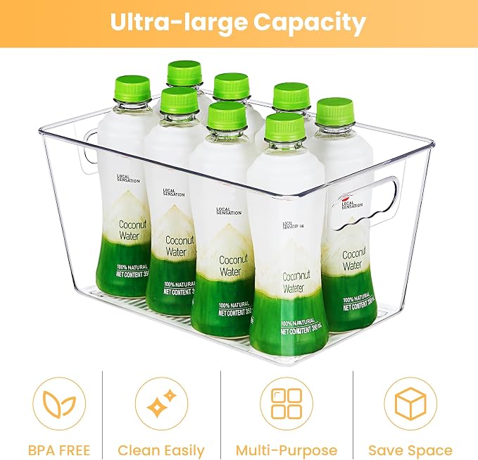 YIHONG 12 Pack Clear Pantry Organizer Bins, Plastic Containers with Handle for Kitchen,Freezer,Cabinet,Closet,Bathroom Under Sink Storage