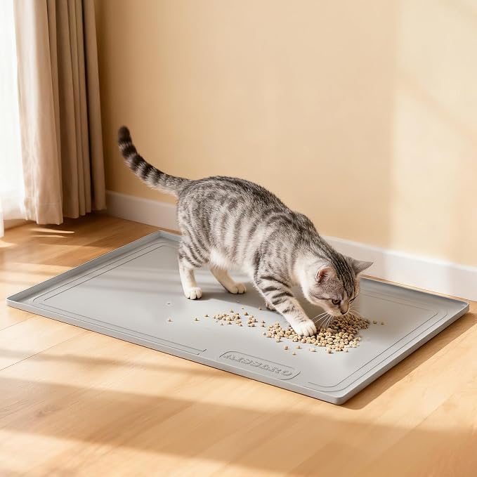 Under Sink Mat 22" X 19", Waterproof Silicone Cabinet Kitchen Liner, Gray | BPA-Free Raised-Edge Cabinet Protector & Leak Tray for Bathroom Cabinets, Boots, Pet Feeding Dog & Cat Mats, Dishwasher Safe