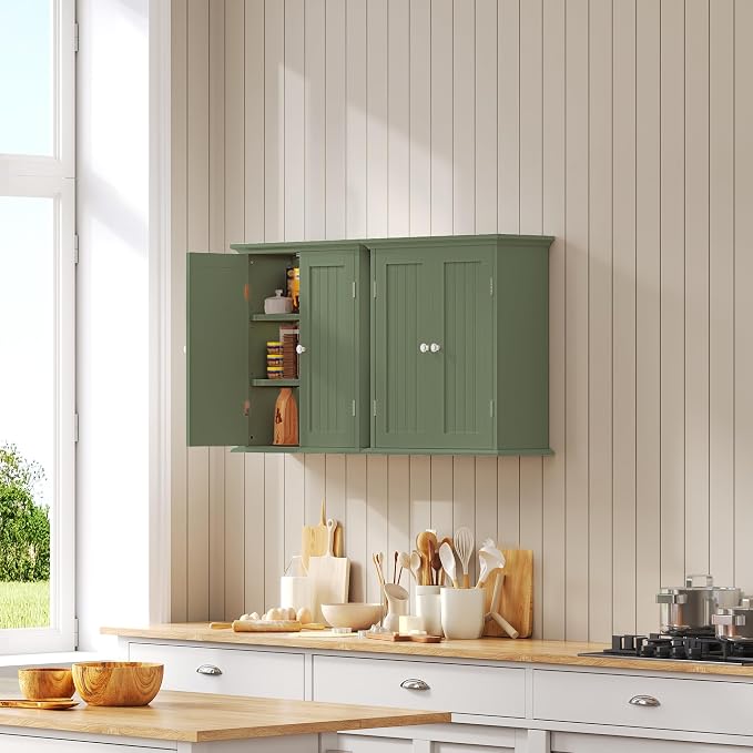 ChooChoo Bathroom Wall Cabinet with 2 Doors, Over The Toilet | 8.8"D x 21.1"W x 24"H, Medicine Cabinet, Adjustable Shelves, Cupboard, Green