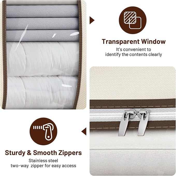SLEEPING LAMB 170L Huge Blanket Storage Bag, Sturdy Oxford Fabric Comforter Storage Bag with Handles and Window, Foldable Bedding Container Organizer for King-size Duvets, Sheets, Pillows, Clothes