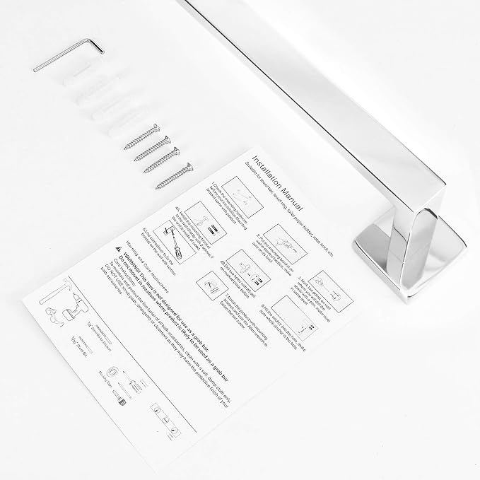 NearMoon Towel Bar, Bath Accessories Premium Thicken Stainless Steel Square Shower Towel Rack for Bathroom, Towel Holder Wall Mounted (1 Pack, Chrome Finish, 16 Inch)