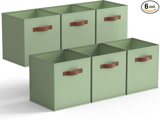 GRANNY SAYS 13 Inch Storage Cubes Organizer, Decorative Cube Storage Bins, Fabric Storage Bins with PU Handles, Collapsible Cubes Bins, Storage Cubes for Shelves, Closet, Sage Green, 6-Pack