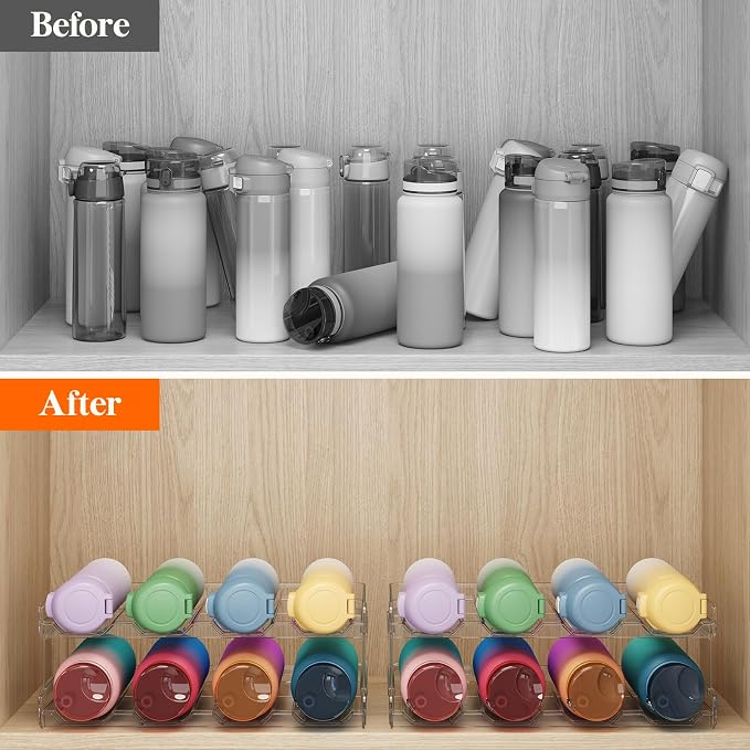 Lifewit Stackable Water Bottle Organizer for Cabinet, Plastic Bottle Holder Fits Bottles/Tumblers up to 3.8" Diameter for Pantry/Countertop, 4 Tier Holds 16 Bottles 41 x 20 x 34 cm/16 x 8 x 13.4