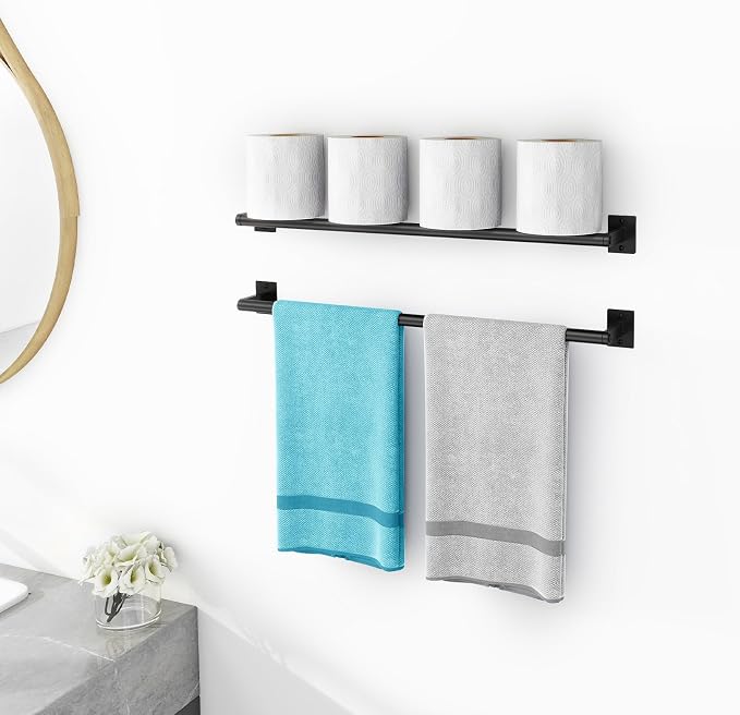 2 Packs 24 Inch Bathroom Towel Bar, Matte Black Towel Racks for Bathroom, JIAPAIDUO Bathroom Towel Rack Wall Mounted, Bath Hand Towel Holder Organizer, Modern Home Decor Towel Rod