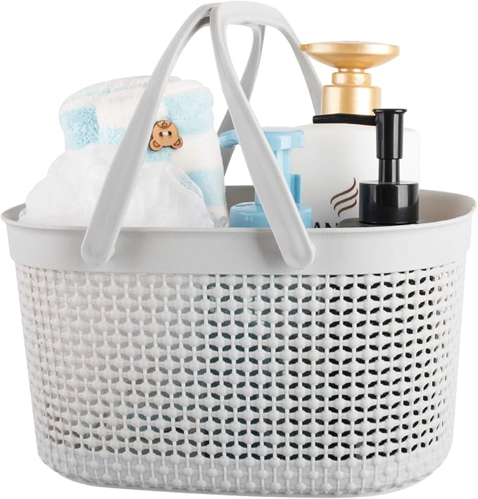 rejomiik Portable Plastic Shower Caddy Basket with Handles, Gray | Organizer Storage Tote Toiletry Bin for Bathroom, College Dorm Essentials, Kitchen, Camp, Gym