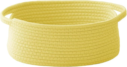 JMvicyroam Small Woven Basket, Empty Gift Basket, Yellow/1 Pack | Small Gift Basket, Cotton Rope, 12 x 8 x 39 in, Handles, Includes Ribbon and Bag, Birthday Gift Basket