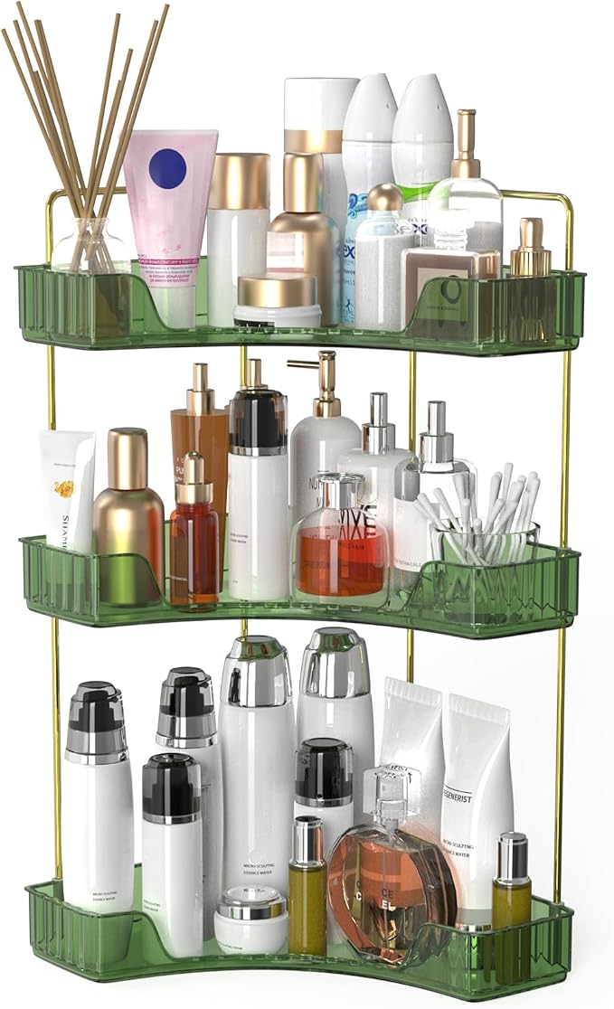 Webetop Corner Bathroom Organizer 3 Tier Makeup Countertop Shelf for Vanity | Compact Corner Design, Daily Item Storage, Easy Reach Access, Modern Appearance, Versatile Home Organization