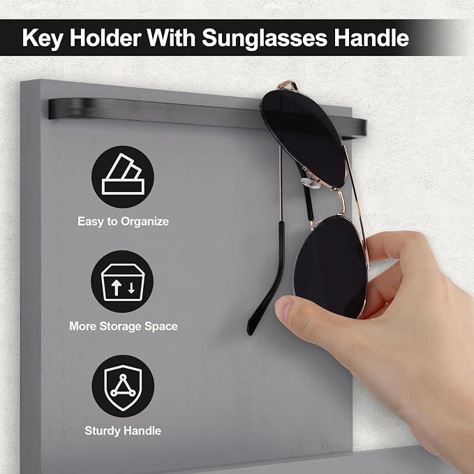 Key Holder Wall Mount, Key Holder for Wall with 4 Hooks, Farmhouse Key Hanger Holds Dog Leash, Sunglasses – Decorative Mail Organizer Home Decor