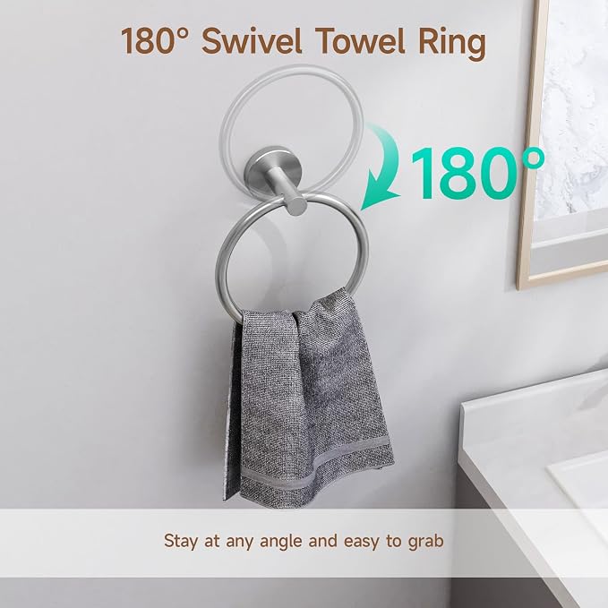 USHOWER 8PCS Brushed Nickel Bathroom Hardware Set, 18-Inch Towel Bar Set | Durable SUS304 Stainless Steel Bathroom Accessories Set, Towel Racks for Bathroom Wall Mounted, Modern Home Decor