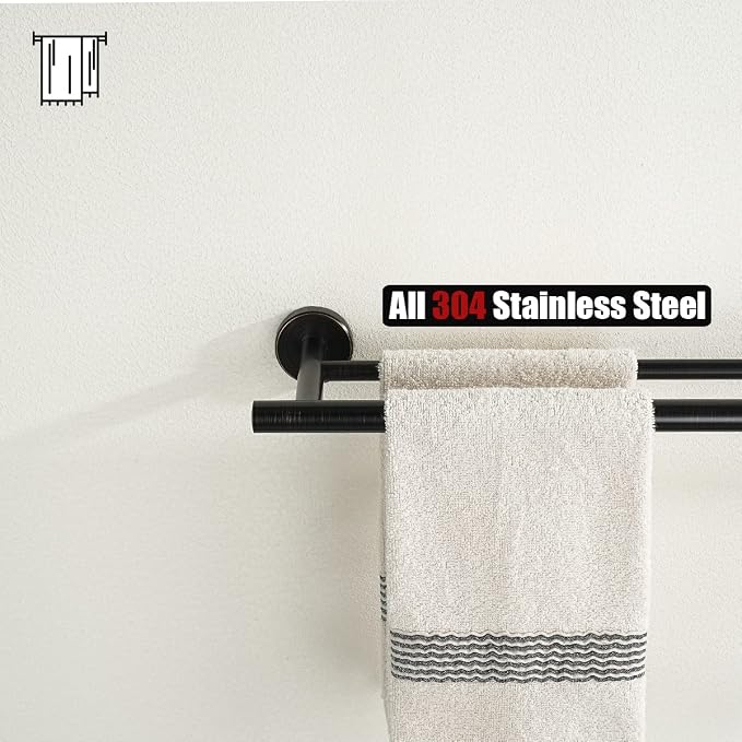 JQK Double Towel Bar Oil Rubbed Bronze, 15 Inch 304 Stainless Steel Thicken 0.8mm Towel Rack Holder for Bathroom Washcloths and Hand Towels, ORB Wall Mount, Useable Length 12 Inch, TB100L12-ORB