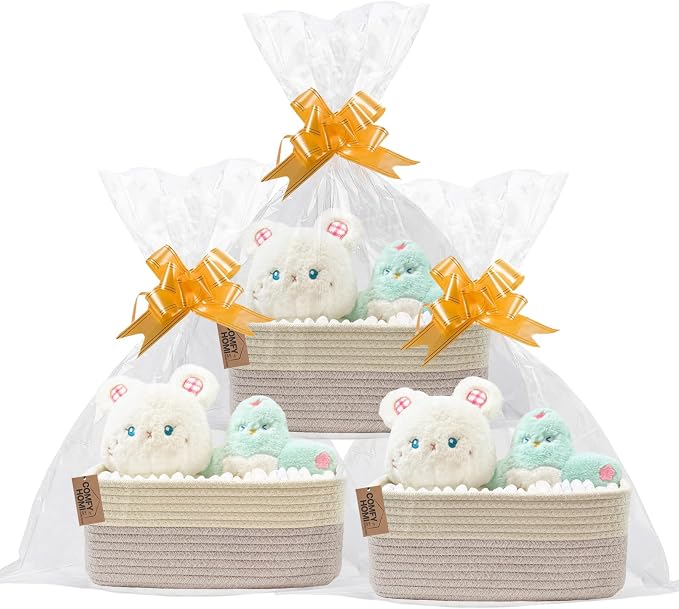 COMFY-HOMI 13" x 8.5" x 5.1" Storage Baskets for Organizing | Cotton Rope Woven Basket | Toy Storage Bin Box | Basket for Shelves, Closet Organizer Bin, Decorative Closet Shelf, 3 Pack