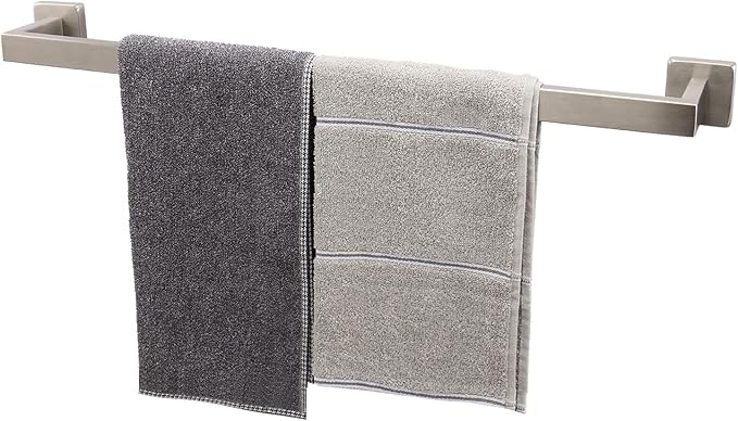 TocTen Bath Towel Rack - Square Base Thicken SUS304 Stainless Steel Towel Bar for Bathroom, Bathroom Accessories Towel Rod Heavy Duty Wall Mounted Towel Holder. (Brushed Nickel, 24)