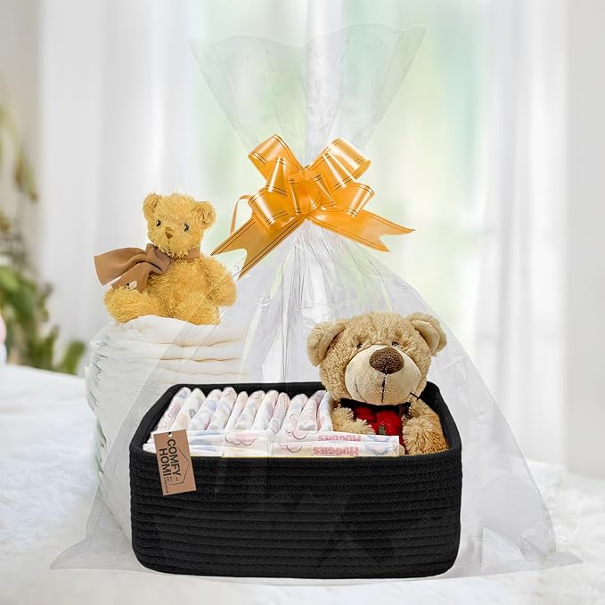 COMFY-HOMI 13" x 8.5" x 5.1" Storage Baskets for Organizing | Cotton Rope Woven Basket | Toy Storage Bin Box | Basket for Shelves, Closet Organizer Bin, Decorative Closet Shelf, 1 Pack